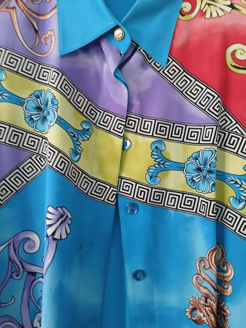 100% Silk Baroque Scarf Print Button Down Blouse 2X - Picture 2 of 4